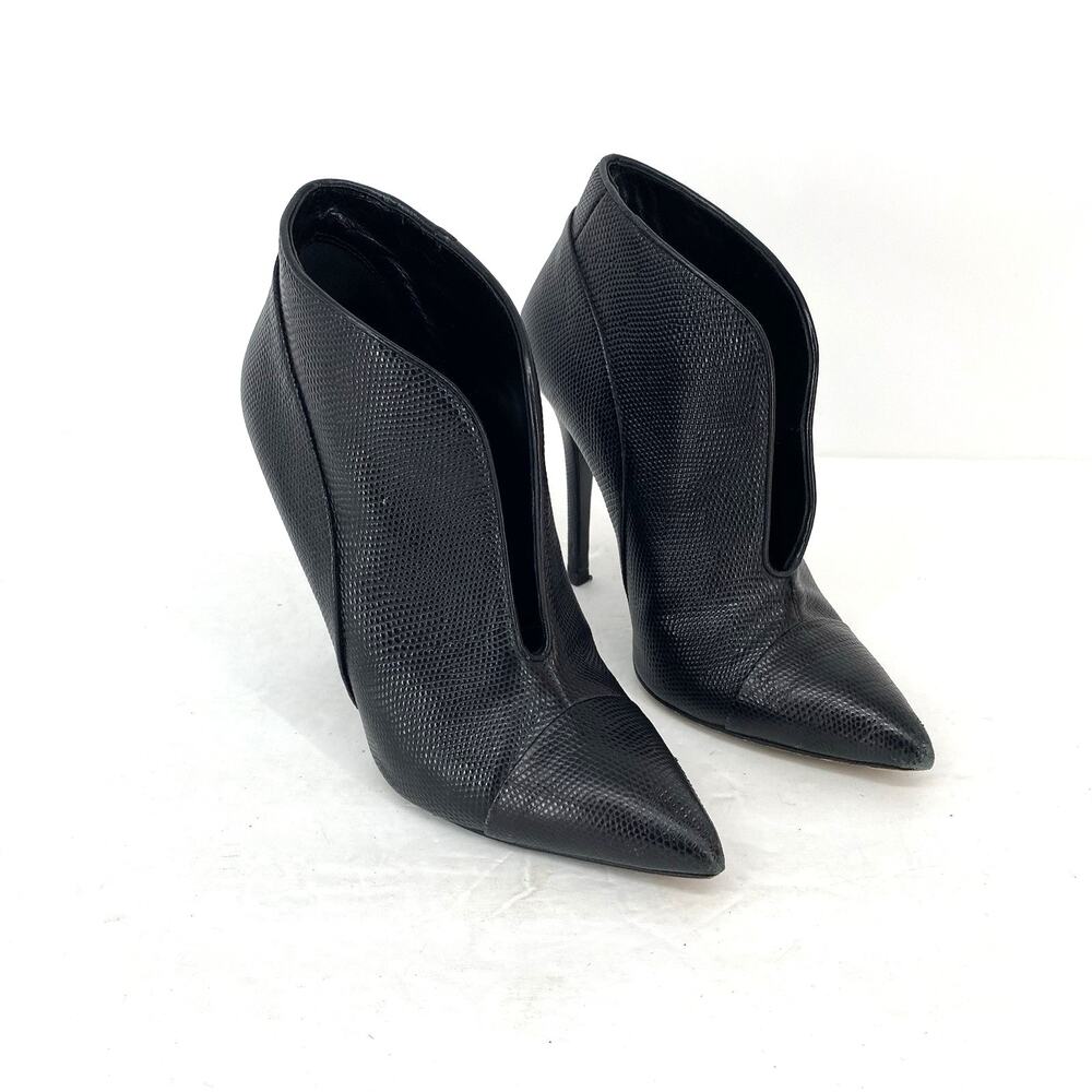 Proenza Shouler Embossed Black Leather V Cut Pump High Heel Booties Size 38